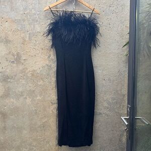 Alex Evenings Black Strapless Dress with Feather Trim
